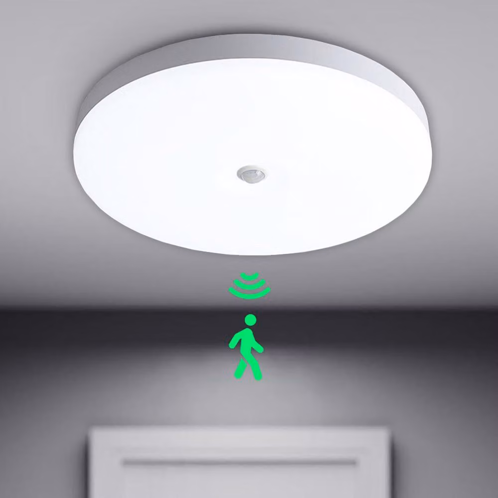 Lampada da soffitto a led con rilevatore di movimento, lampada da soffitto per interni per bagno cucina soggiorno cantina camera da letto corridoio, bianco freddo 24W Ø30cm