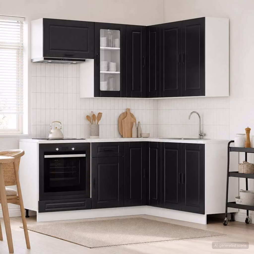 vidaXL Unità Cucina Moderna PORTO in 8 Pezzi Nero con Ante in Vetro e MDF