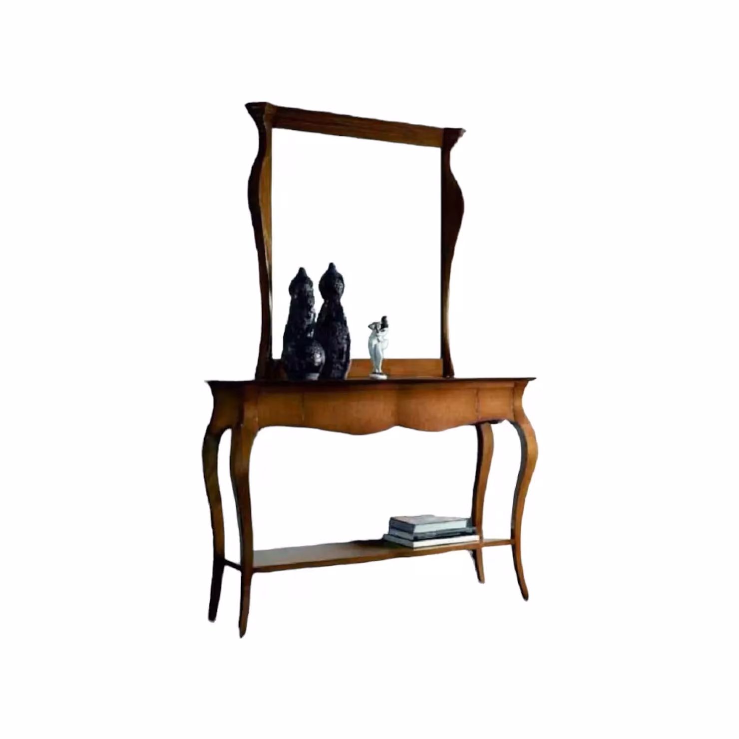 Consolle sagomata con 3 cassetti in legno massello Mobili 2G colore noce L 135 cm, P 46 cm, H 100 cm – 1