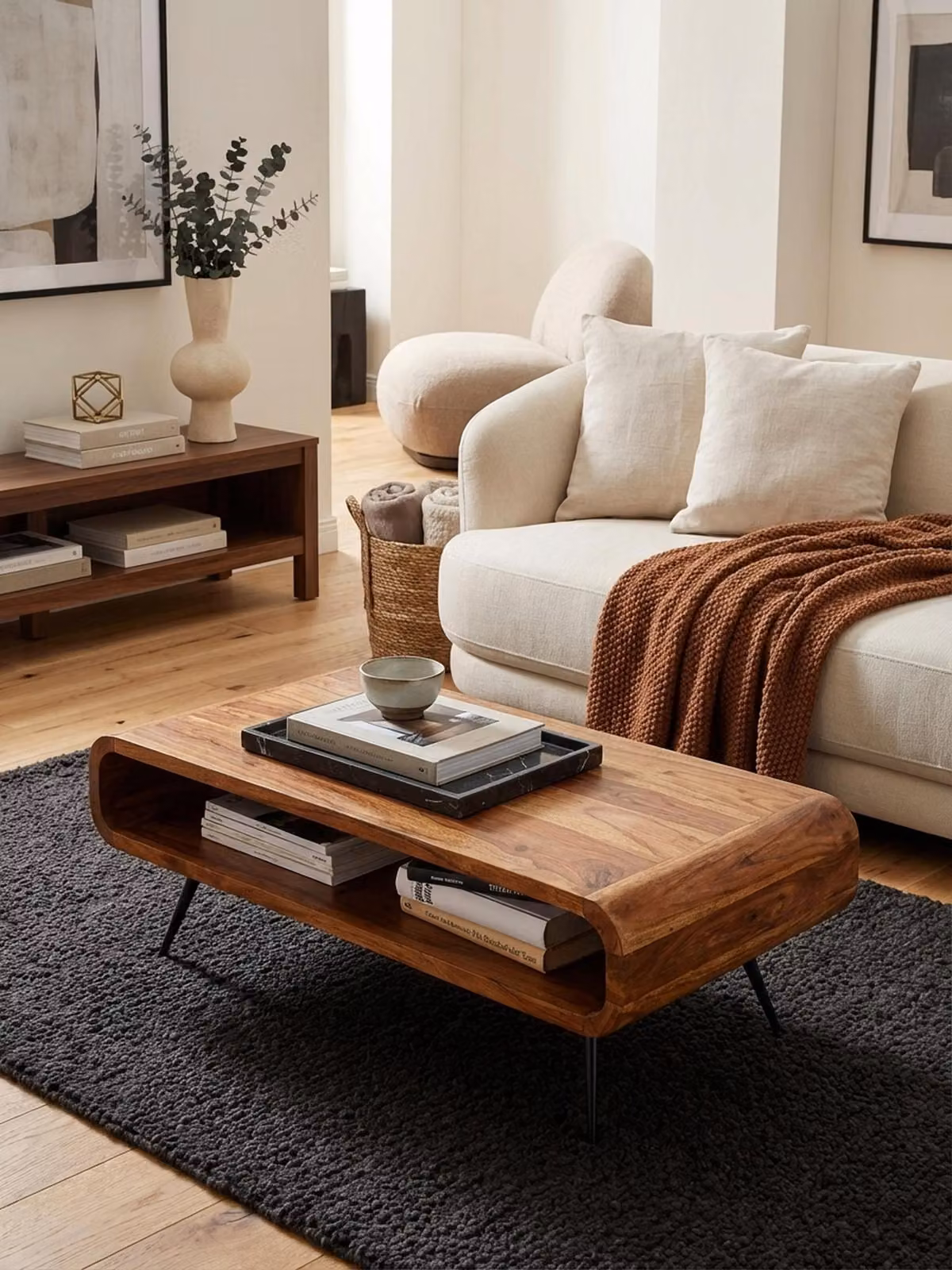 Tavolino 90x55x30 cm Sheesham in legno massello/metallo Tavolo da divano quadrato, tavolo da soggiorno con vano portaoggetti, tavolino solido, tavolino laterale da soggiorno moderno rettangolare