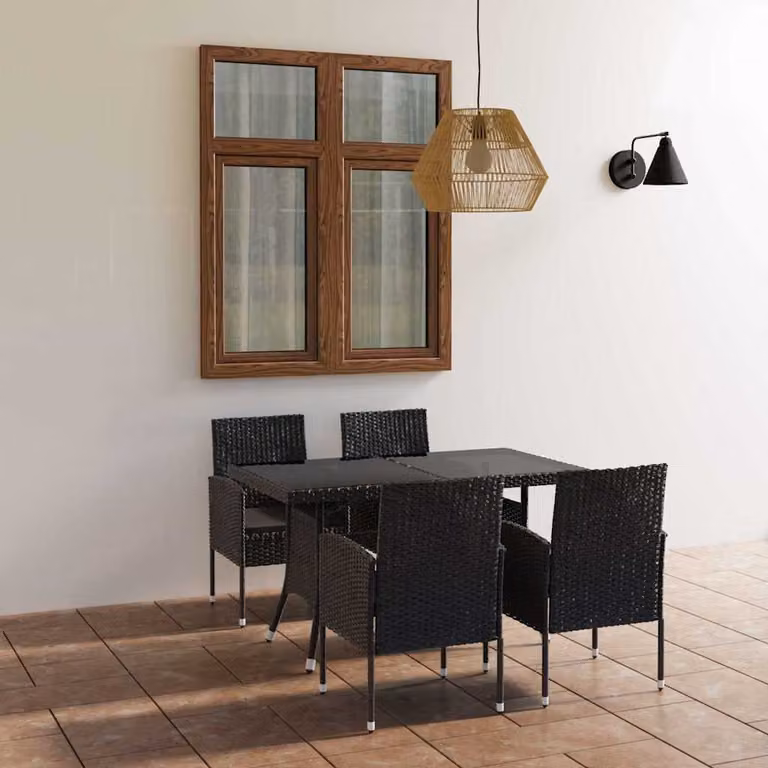 Set da pranzo da giardino vidaXL in 5 pezzi in polyrattan nero con piano in vetro