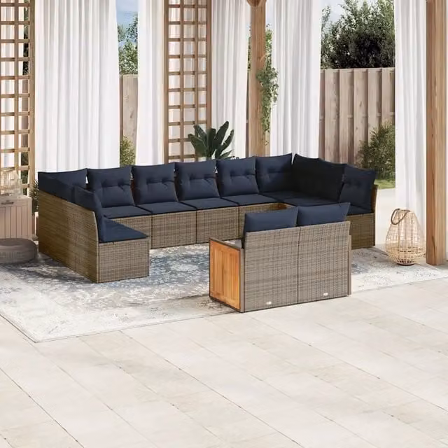 Set di Divani da Giardino a Forma di U vidaXL in Polyrattan con Cuscini Blu e Grigio