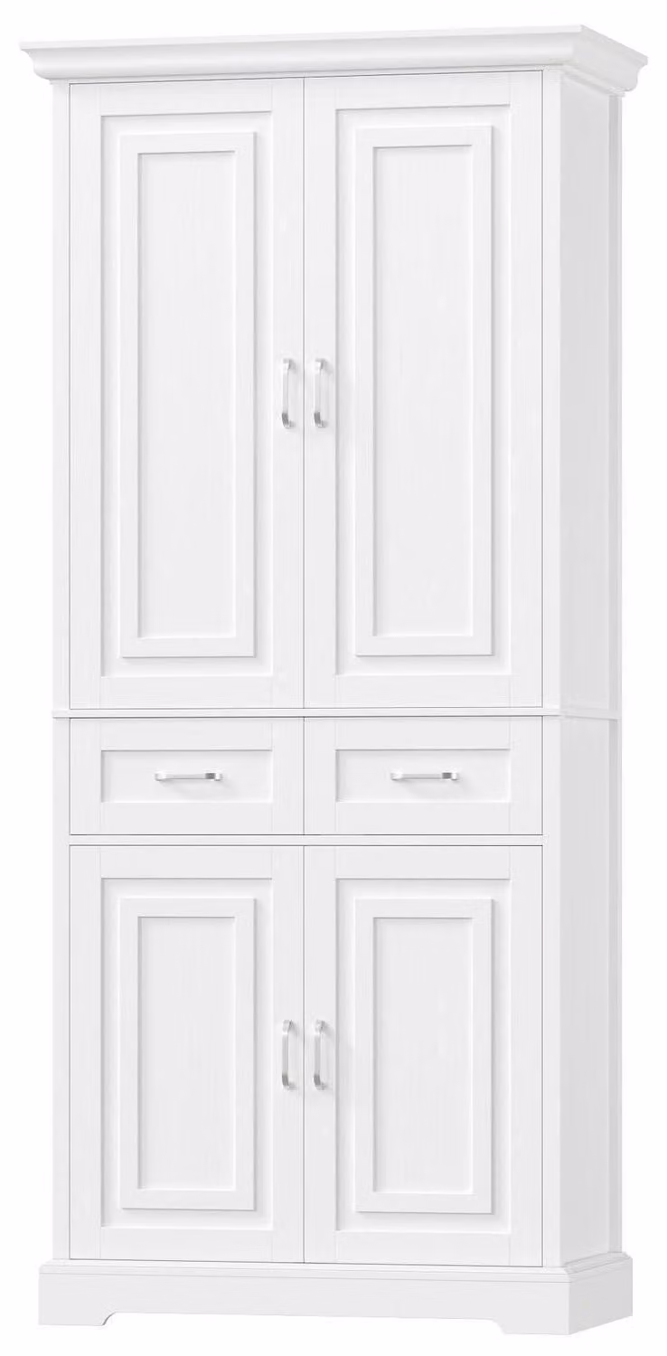 Armadio alto da cucina con 4 ante e 2 cassetti, dimensioni 80x40x180,5 cm, colore bianco