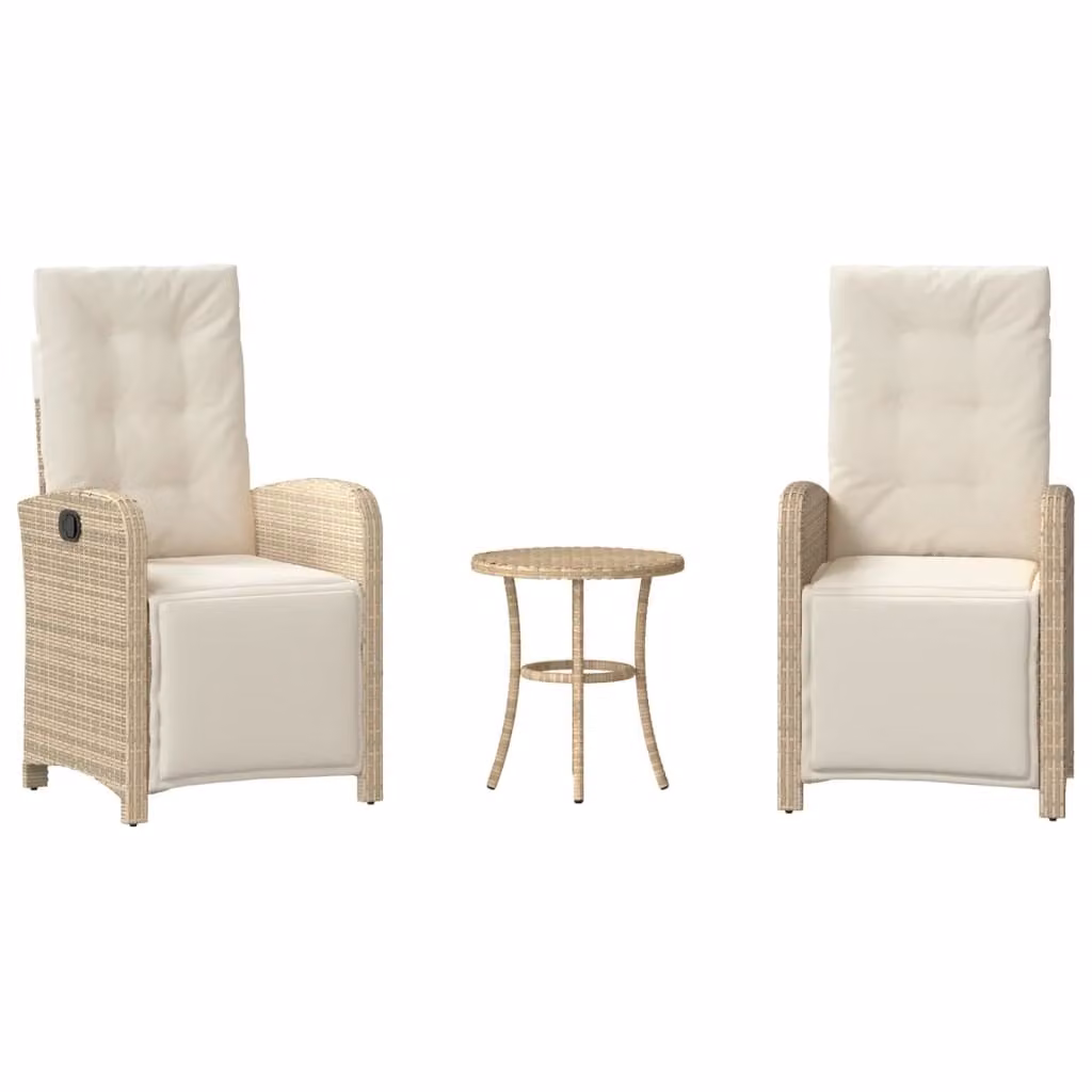 Set da Bistrò 3 pz con Cuscini Beige in Polyrattan