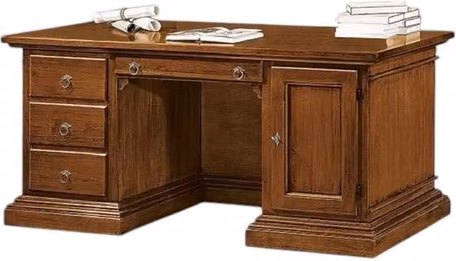 Scrivania classica Mobili 2G in legno con 4 cassetti e 1 porta, colore noce, L: 170 cm, P: 80 cm, H: 78 cm – 3