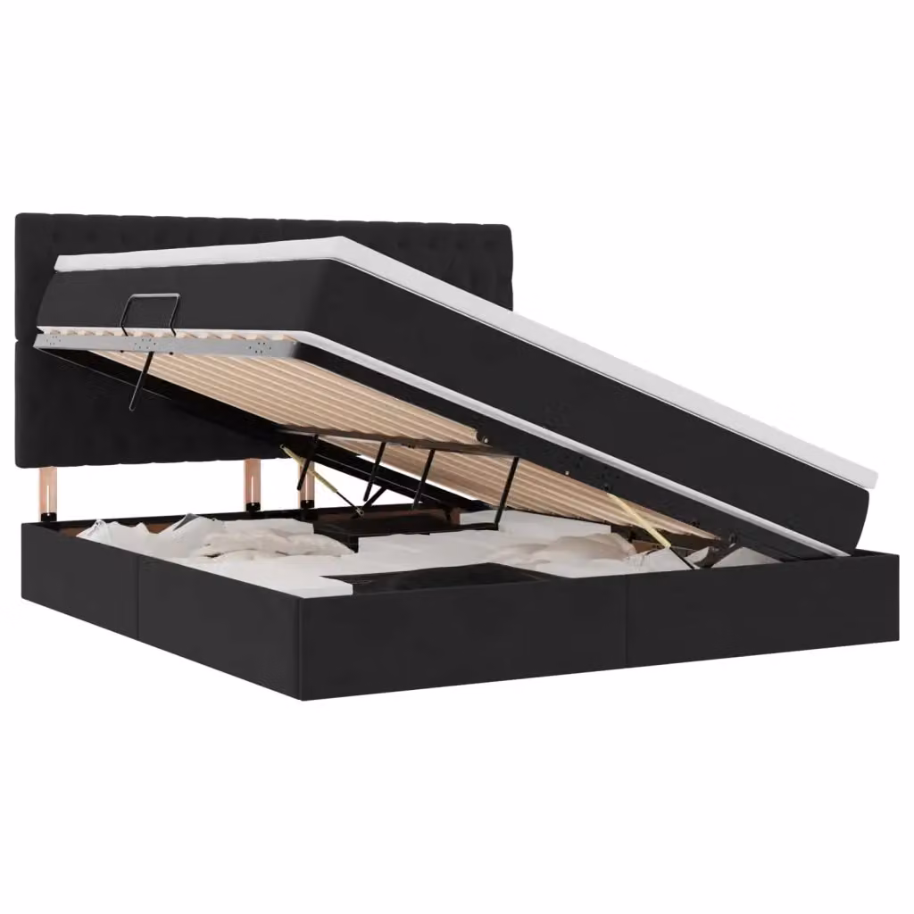 Letto con contenitore vidaXL in velluto nero con illuminazione LED e porta USB, L 180 x P 200 cm – 2