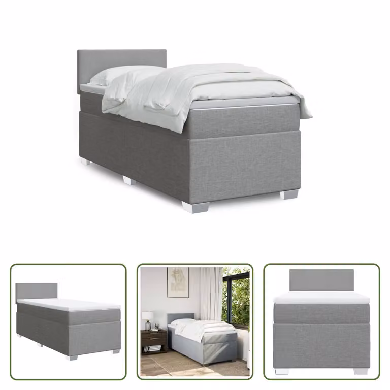 The Living Store Letto a molle con materasso grigio chiaro 90x190 cm in tessuto