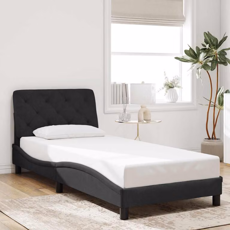 Giroletto vidaXL senza materasso in velluto nero con struttura in legno e listelli fissi L/P/H: 90 x 190 cm