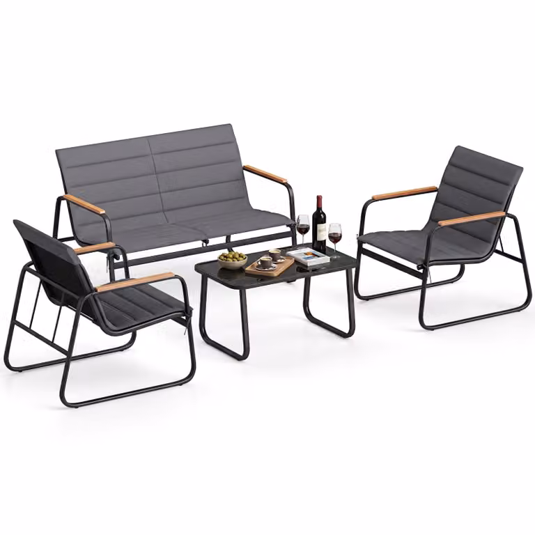 Set di mobili da giardino COSTWAY, mobili da salotto per esterni, set di sedute con 2 sedie, panca, tavolo e cuscini, mobili da balcone piccolo set di sedute per balcone set da giardino
