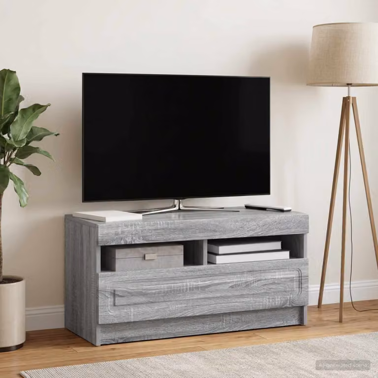 Mobile TV LED vidaXL in legno ingegnerizzato color grigio e sonoma con illuminazione integrata e scomparti multimediali