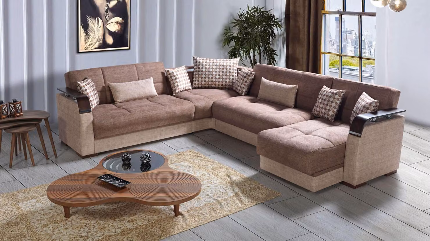 Ecksofa Wohnlandschaft Braun L-Form Sofa Wohnzimmer Ecksofas Luxus Eckgarnitur