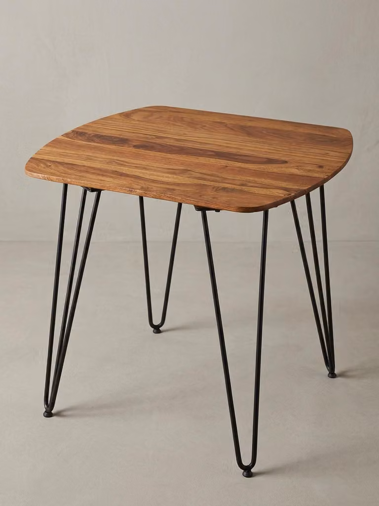Tavolo da pranzo 80x80x76 cm in legno massello di sheesham, tavolo da pranzo con gambe in metallo, tavolo quadrato in vero legno massello, tavolo di design in legno massello, tavolo da cucina moderno marrone