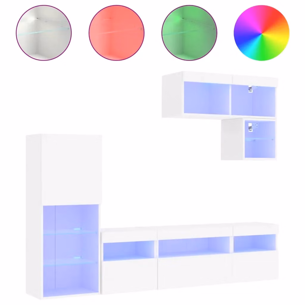 Mobile TV da parete vidaXL in legno bianco lucido con illuminazione LED integrata, set di 6 pezzi – 2