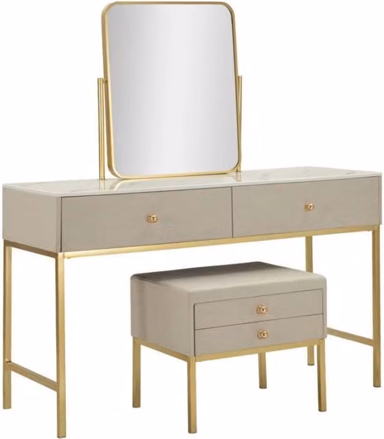 Toletta Luxury Mauro Ferretti con Specchio e Sgabello Beige, L: 120 cm, P: 45 cm, H: 75 cm, Sgabello H: 50-60 cm, L: 50 cm, P: 40 cm
