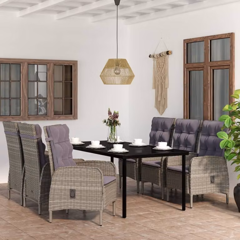 Maison Exclusive - Set da pranzo da giardino da 7 pezzi con cuscini grigi e neri