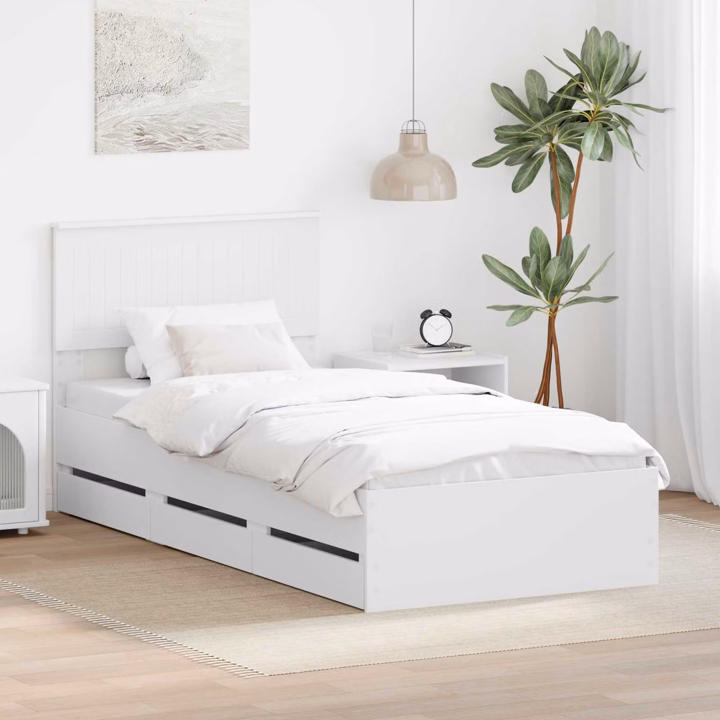 Struttura letto moderna vidaXL in legno ingegnerizzato bianco con cassetti L/P/H: 200 x 90 x 210 cm
