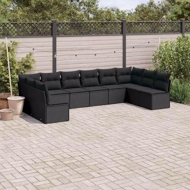 vidaXL Set Divano da Giardino a L Nero con Cuscini e Struttura in Metallo e Polyrattan