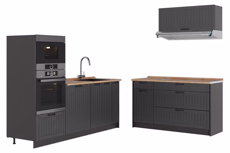 Cucina Vicco Fame-Line Grigio scuro/Antracite 340 cm, PL Rovere, Model 63858