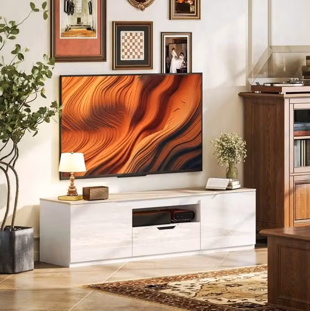 Mobile TV 160x38x43 cm in MDF naturale con contenitore integrato -