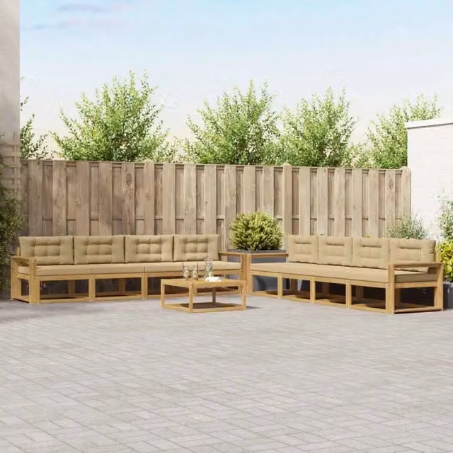 Set di divani da esterno vidaXL in legno di acacia con tavolo da caffè, 9 pezzi, Bianco e Beige