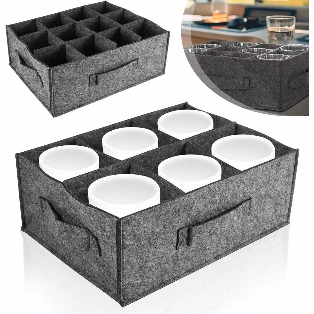 Contenitore per tazze - Porta bicchieri per camper - Con divisori - Adatto per bicchieri da acqua e da vino - Grigio