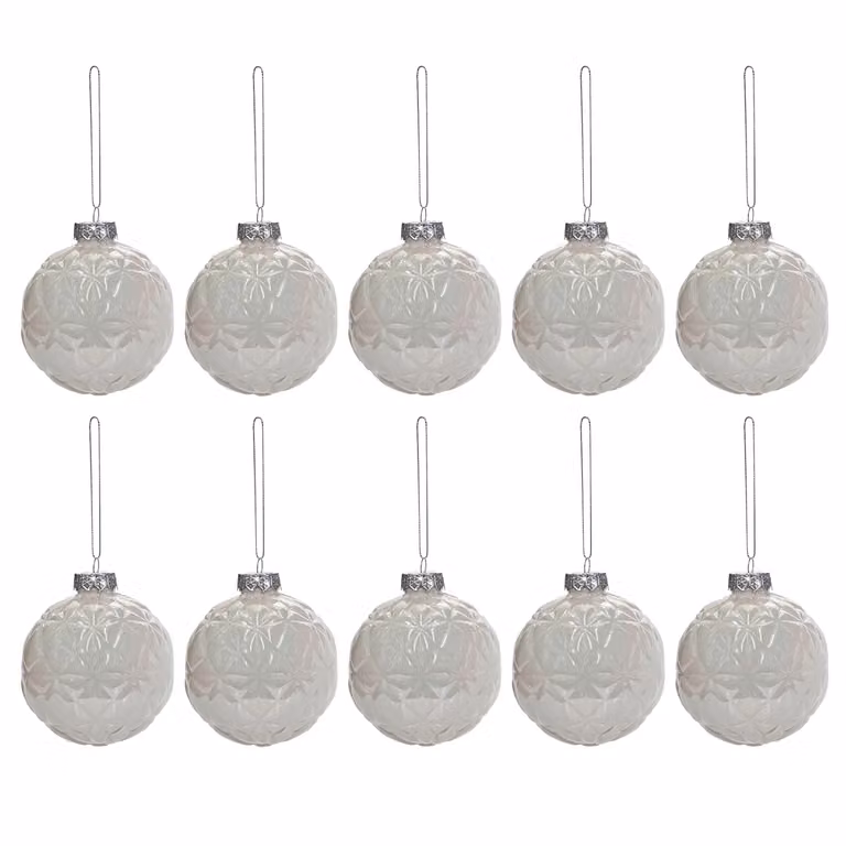 VESTIAMO CASA Set di 10 Palline di Natale Iridescenti Bianche, Diametro: 6 cm