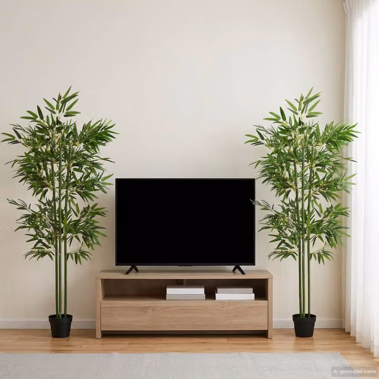 Set di 2 alberi di bambù decorativi vidaXL verdi in tessuto e legno, L 45 cm x P 18 cm x H 175 cm