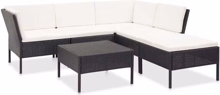 Maison Exclusive - Set da giardino 6 pezzi con cuscini in polyrattan nero