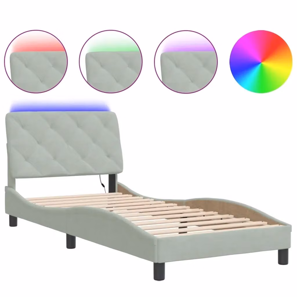 Giroletto vidaXL in Velluto Grigio Chiaro con Illuminazione LED e Porta USB, L/P/H: 90 x 190 cm
