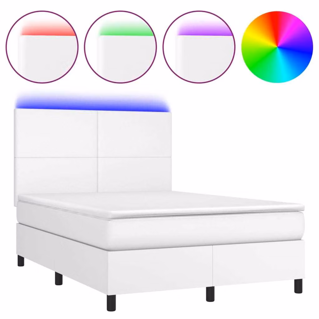 Giroletto Molle con Materasso e LED Bianco 140x200cm Pelle finta