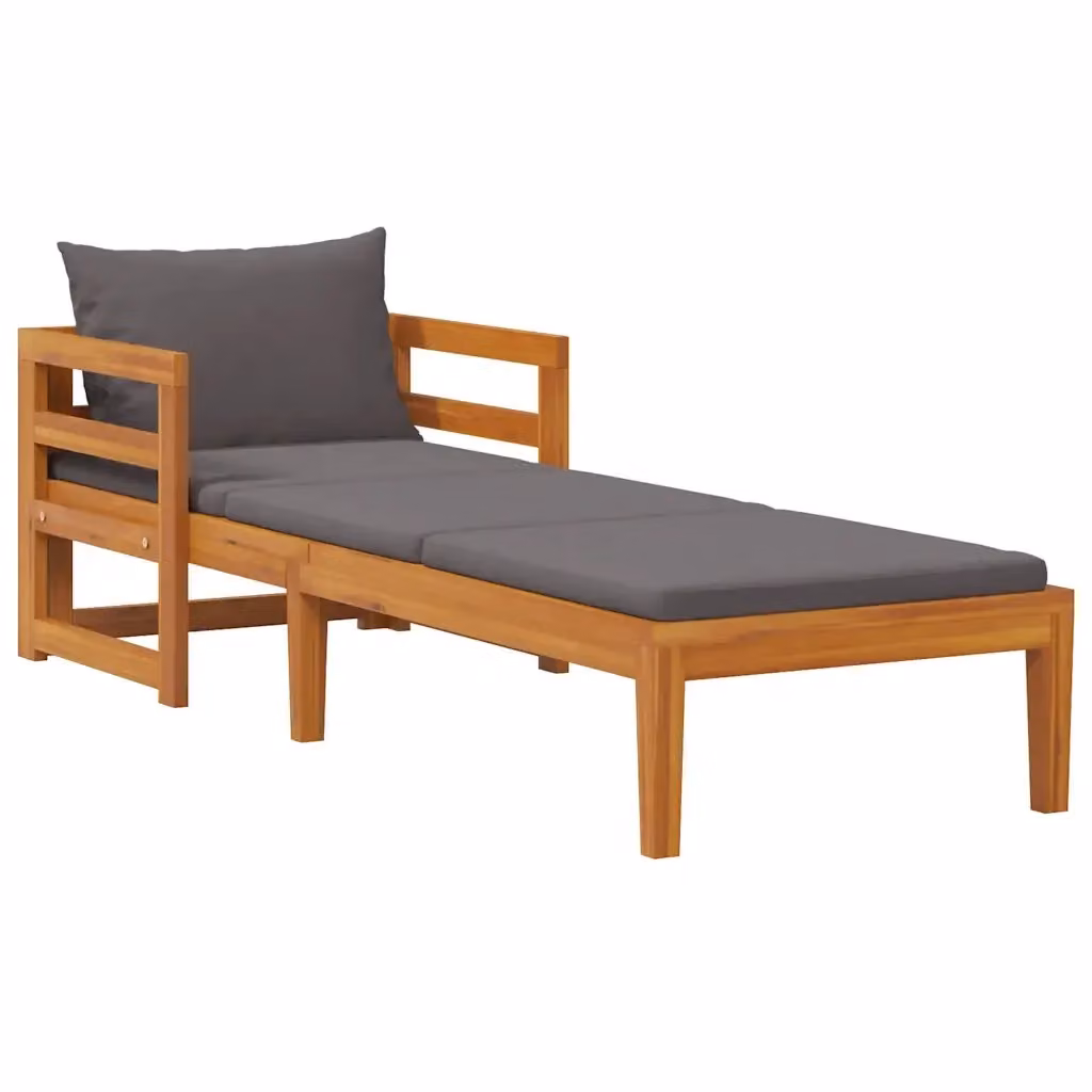 Lettino prendisole moderno vidaXL in legno di acacia oliato con cuscini resistenti alle intemperie grigi e marroni – 2