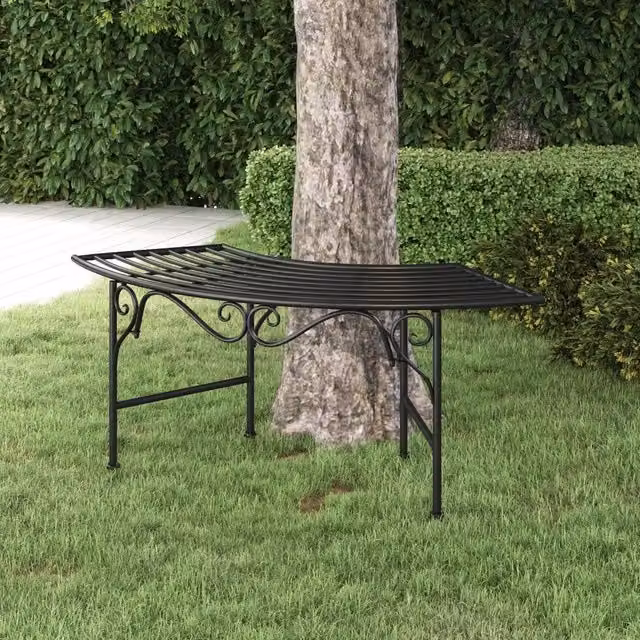 Panchina per albero vidaXL in acciaio nero per giardino e terrazzo, L: 113 cm, P: 50,5 cm, H: 40,5 cm