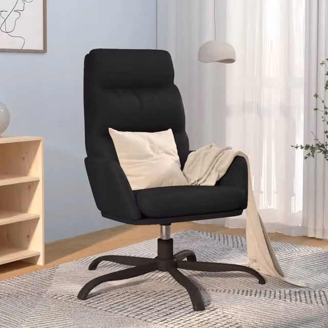 Poltrona Relax girevole vidaXL in similpelle nera con struttura in metallo e braccioli – 1