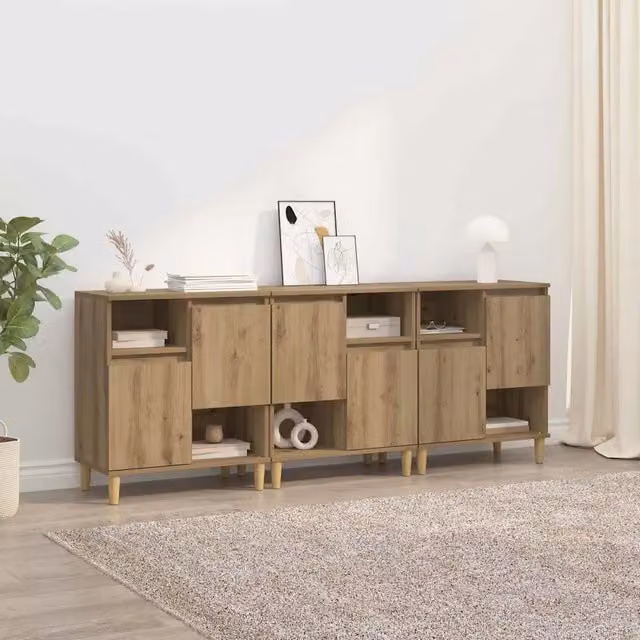 Set di 3 credenze moderne vidaXL in rovere marrone, L/P/H: 60 x 35 x 70 cm – 1