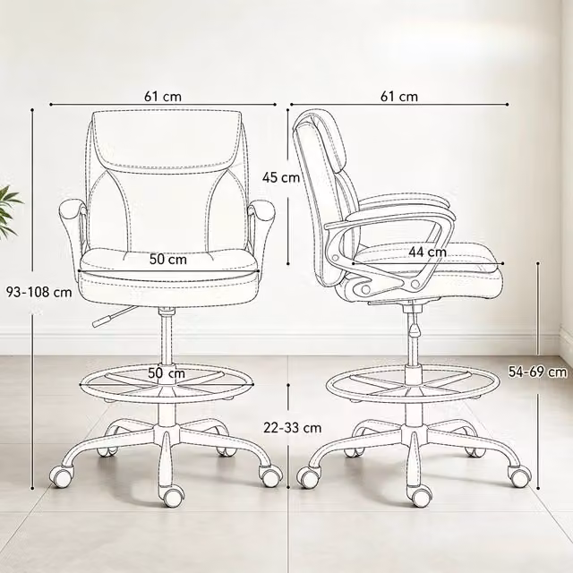 Sedia da ufficio girevole REDOM in ecopelle nera con braccioli e regolazione altezza L/P/H: 61 x 61 x 93-108 cm