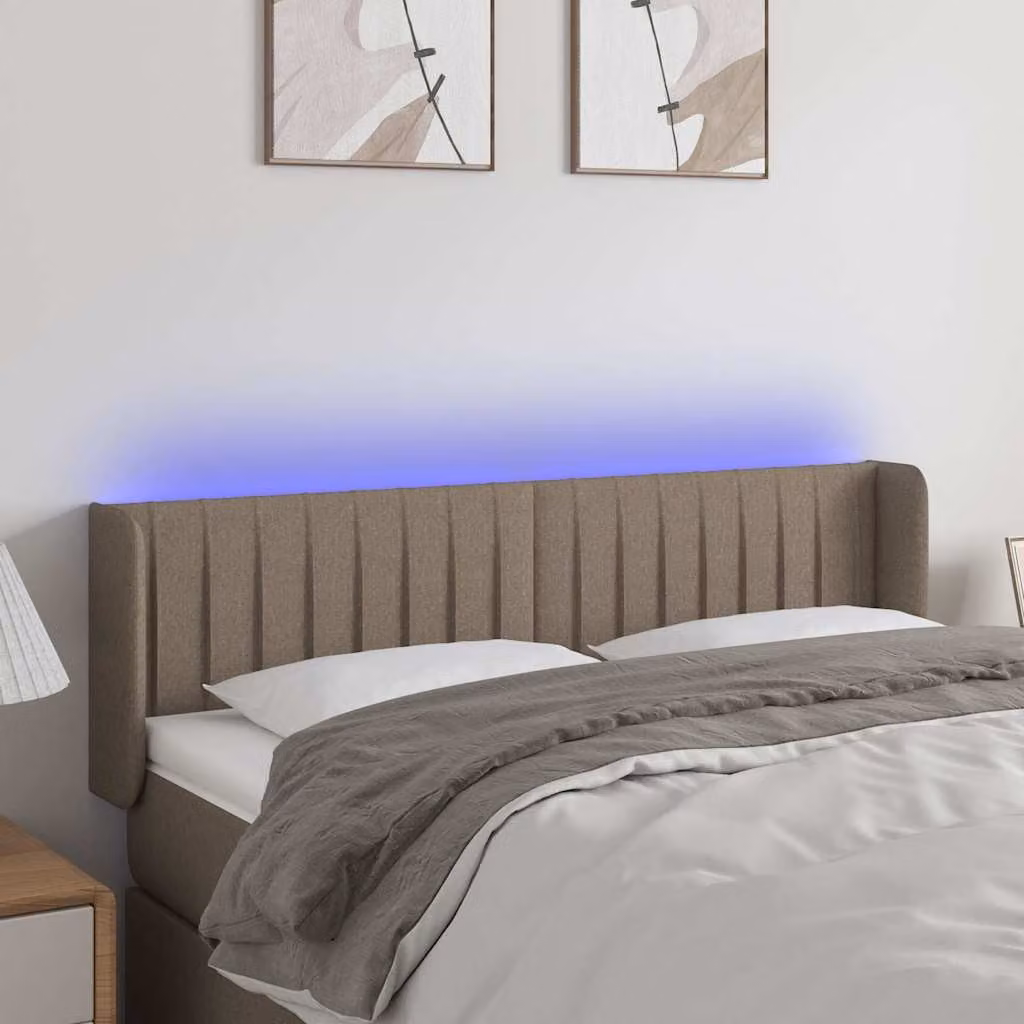Testiera per letto con illuminazione LED e porta di ricarica USB vidaXL in tessuto tortora L: 147 cm, P: 16 cm, H: 78-88 cm