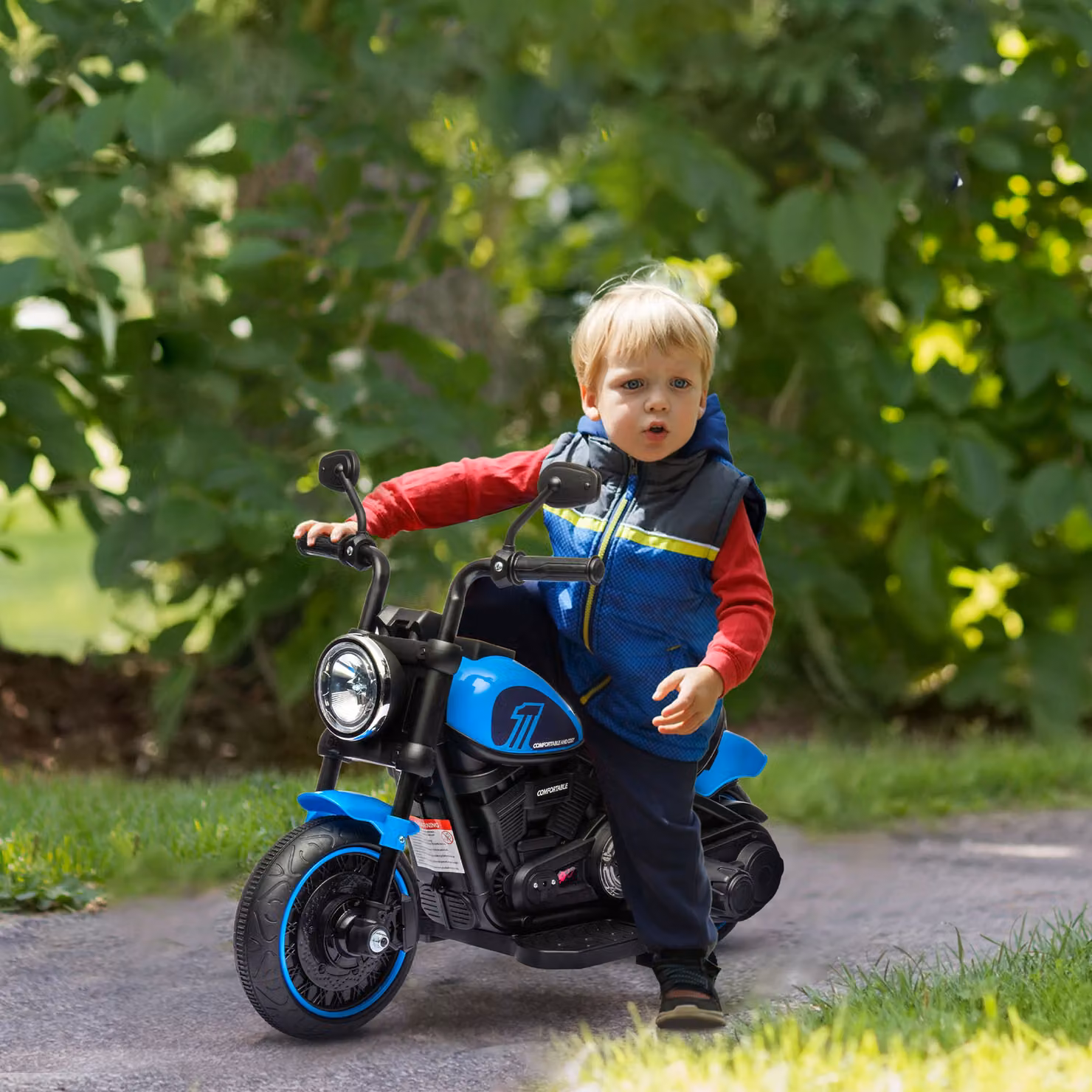 Moto Elettrica HOMCOM per Bambini 18-36 Mesi in Metallo e PP con Luci e Suoni, Blu e Nero, L 76 x P 42 x H 57 cm – 2