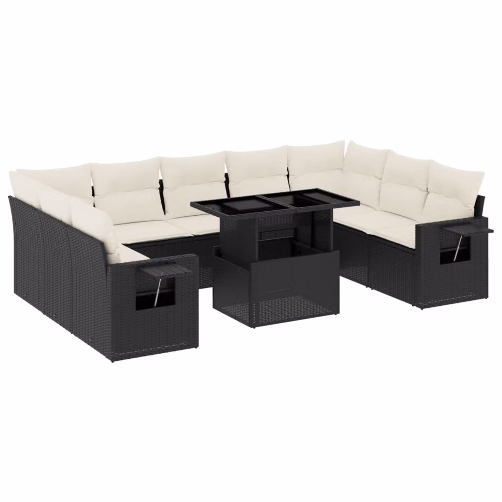 Set Divani da Giardino 10pz con Cuscini in Polyrattan Nero