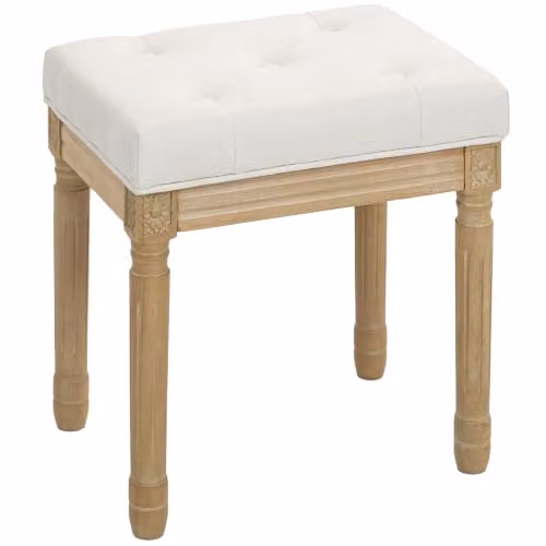 HOMCOM Pouf in lino e panca imbottita gambe legno 42x32x46.5cm Beige