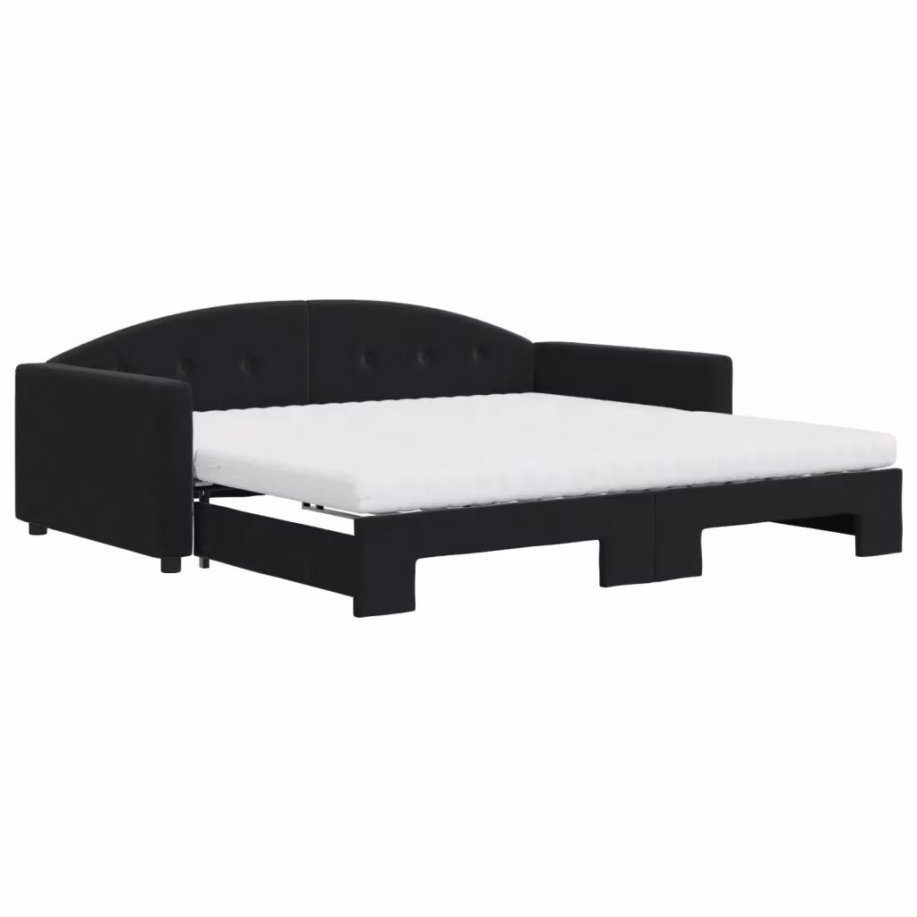 Divano Letto Estraibile vidaXL in Velluto Nero con Materasso in Schiuma L/P/H: 222 x 100 x 75 cm – 2