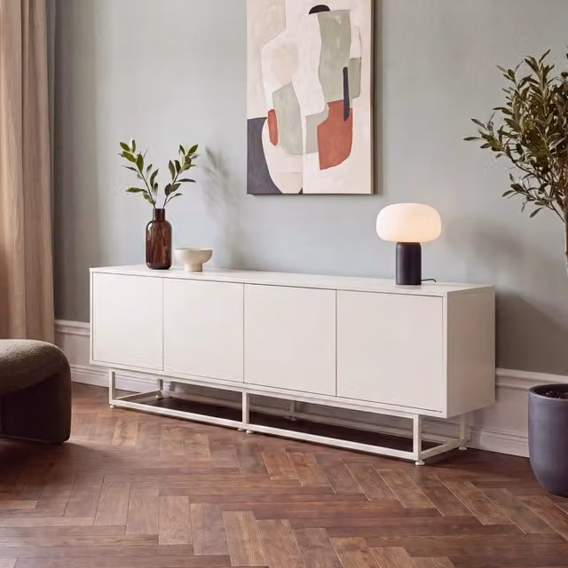 Credenza Bassa Boxholm en.casa con 4 Ante Push-Open, Colore Beige, L 180 cm x P 30 cm x H 56 cm