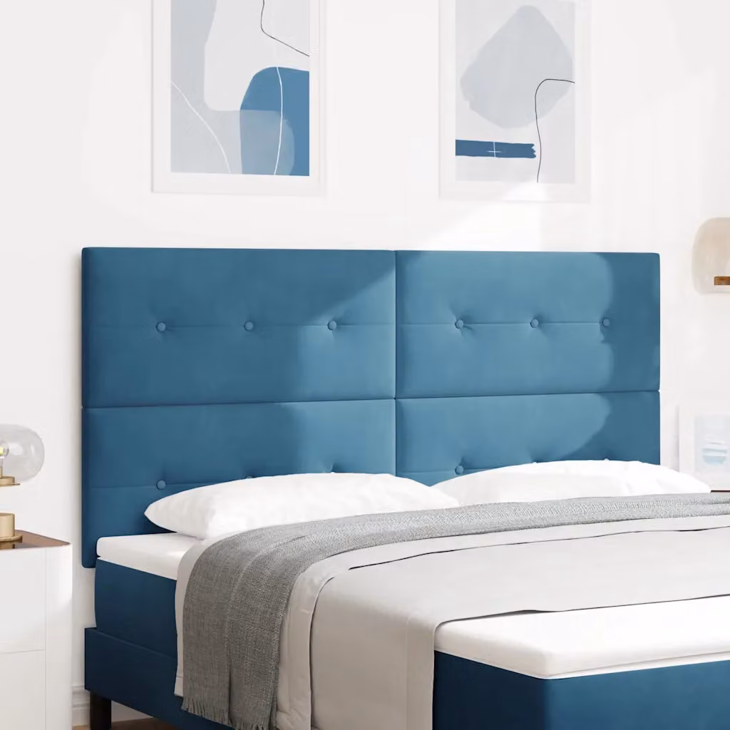 Testiera per letto vidaXL in velluto blu con illuminazione LED integrata, Larghezza: 180 cm