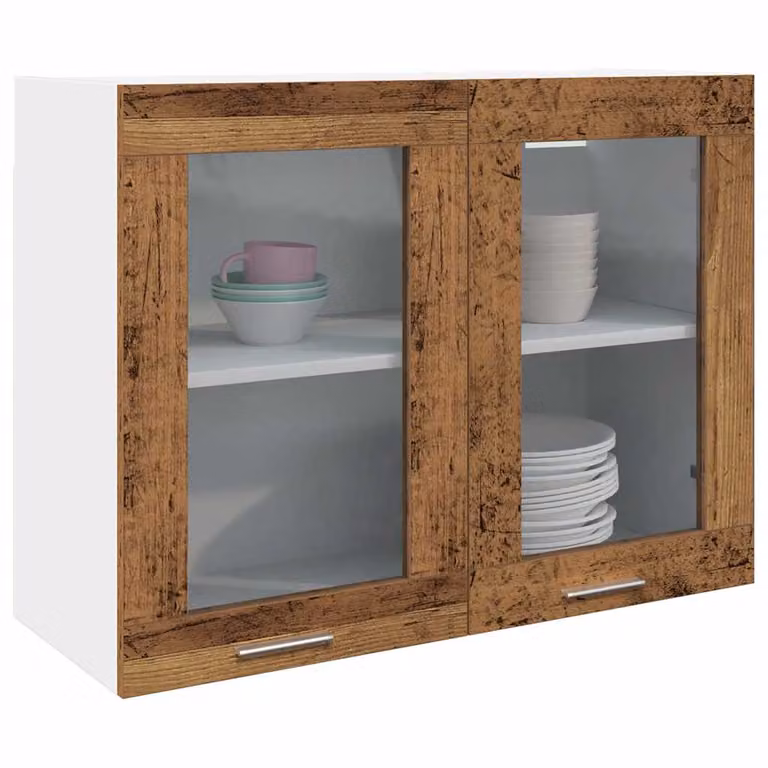 Pensile da cucina moderno vidaXL Lyon con ante in vetro, colore marrone, L 80 cm x P 31 cm x H 60 cm