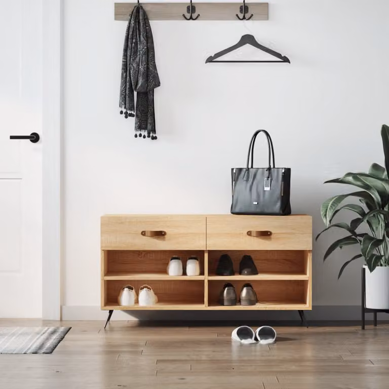 Panca porta scarpe vidaXL in stile industriale, Rovere Sonoma, L 102 x P 35 x H 55 cm