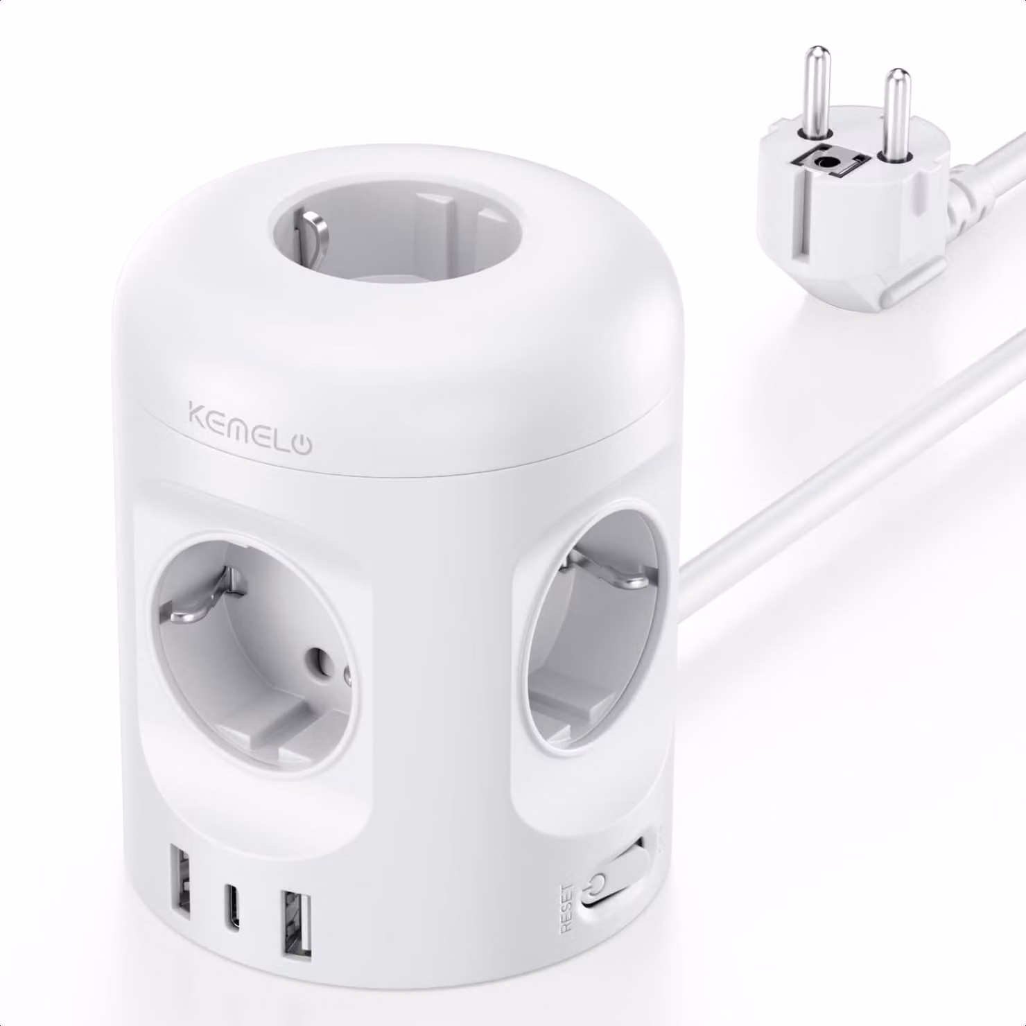 Ciabatta multipresa 8-in-1 con USB, 5 prese, cavo di alimentazione da 2 metri, colore bianco