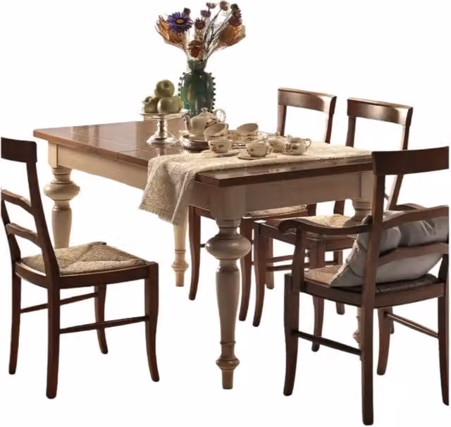 Tavolo shabby chic allungabile in legno Mobili2g L: 160 cm, P: 90 cm, H: 80 cm, color avorio e noce – 4