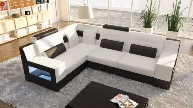 Ecksofa Garnitur Leder Sofas Wohnlandschaft Sofa + USB Polster Ecke