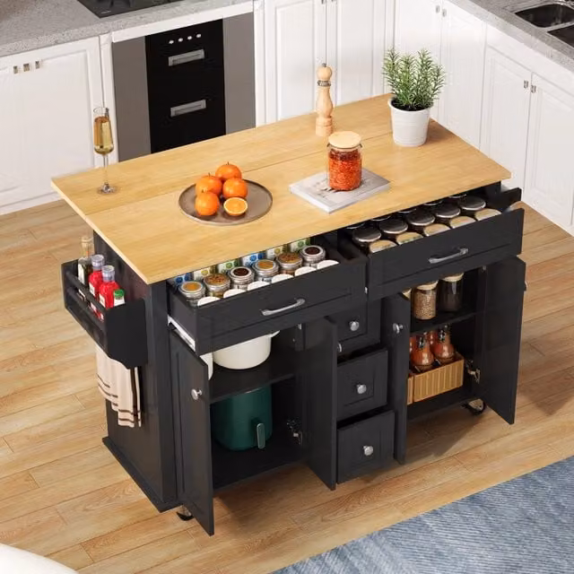 Carrello da Cucina con Piano Allungabile ¨C MINIMAL ¨C 120x65 cm, 5 Cassetti, Ruote