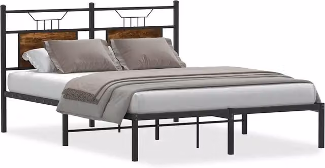 Letto matrimoniale per adulti in rovere e metallo colore marrone L/P/H: 140 x 200 x 147 cm – 1