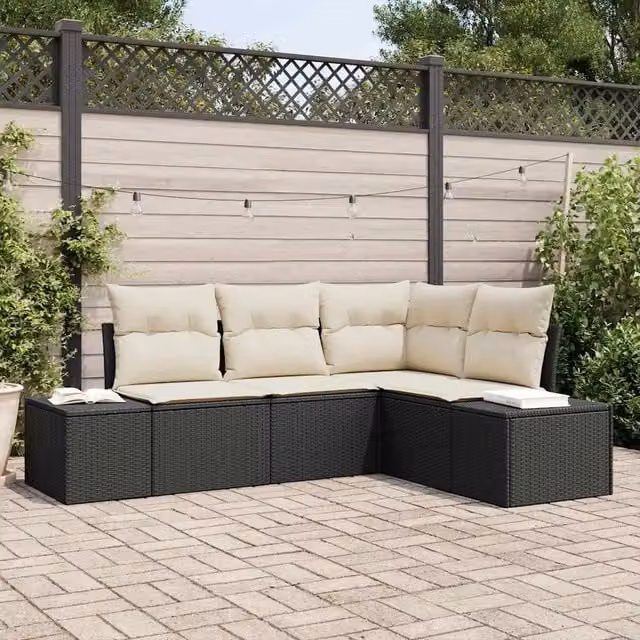 Set Divano da Giardino 4 pz Nero e Crema polyrattan 3355706